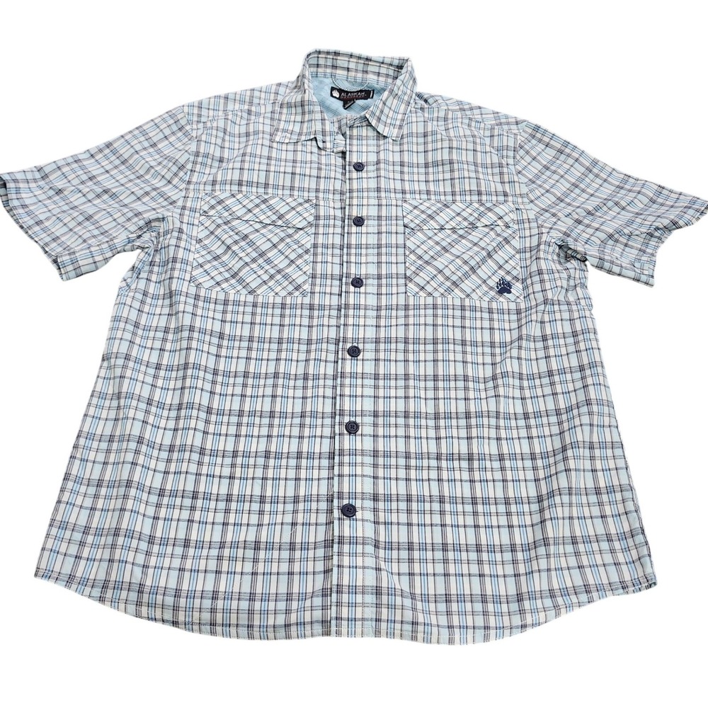 Alaskan Hardgear Duluth Trading Co Mens Large Blue Plaid Short Sleeve Shirt L